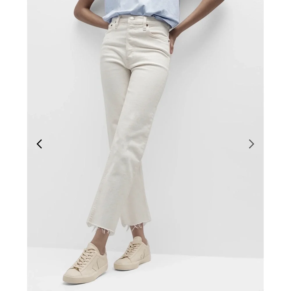 $295 NWT RE/DONE 70s Stove Pipe Jeans White Destroyed Distressed Straight Leg 24